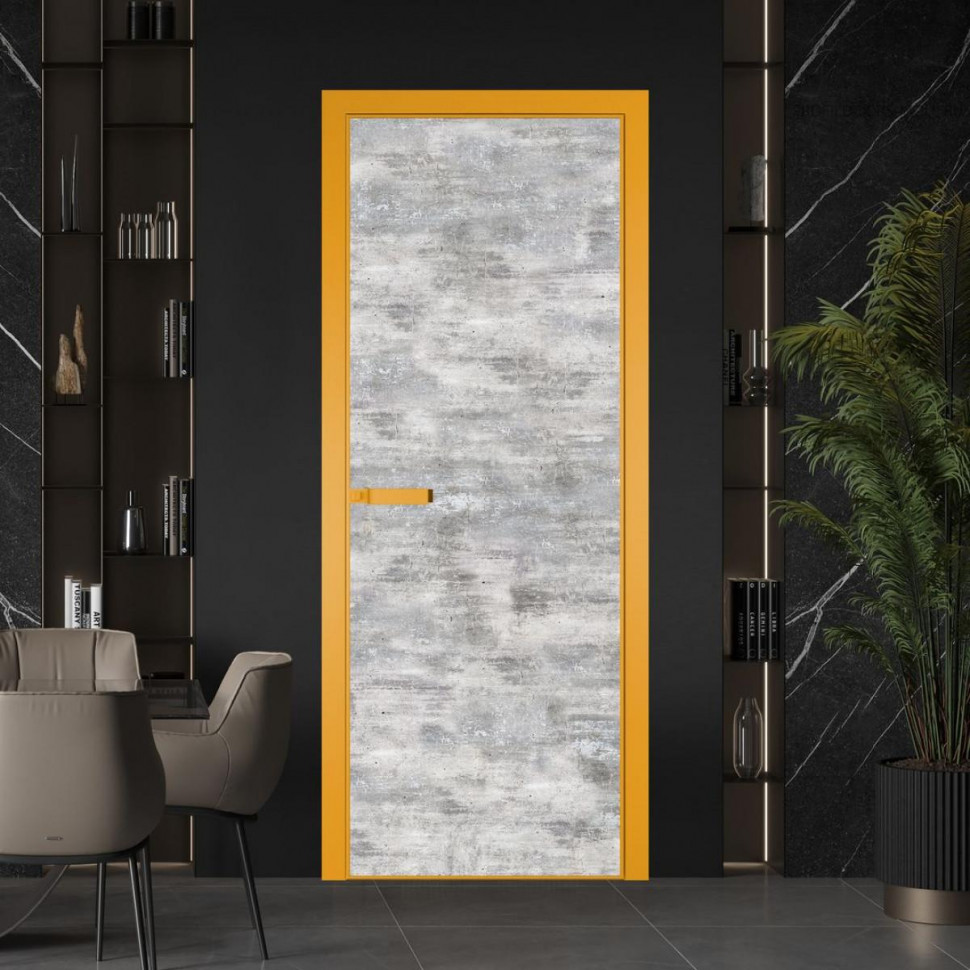 Межкомнатная дверь ProfilDoors 1 AGN композитная панель Бетон старый профиль Золото короб с наличником