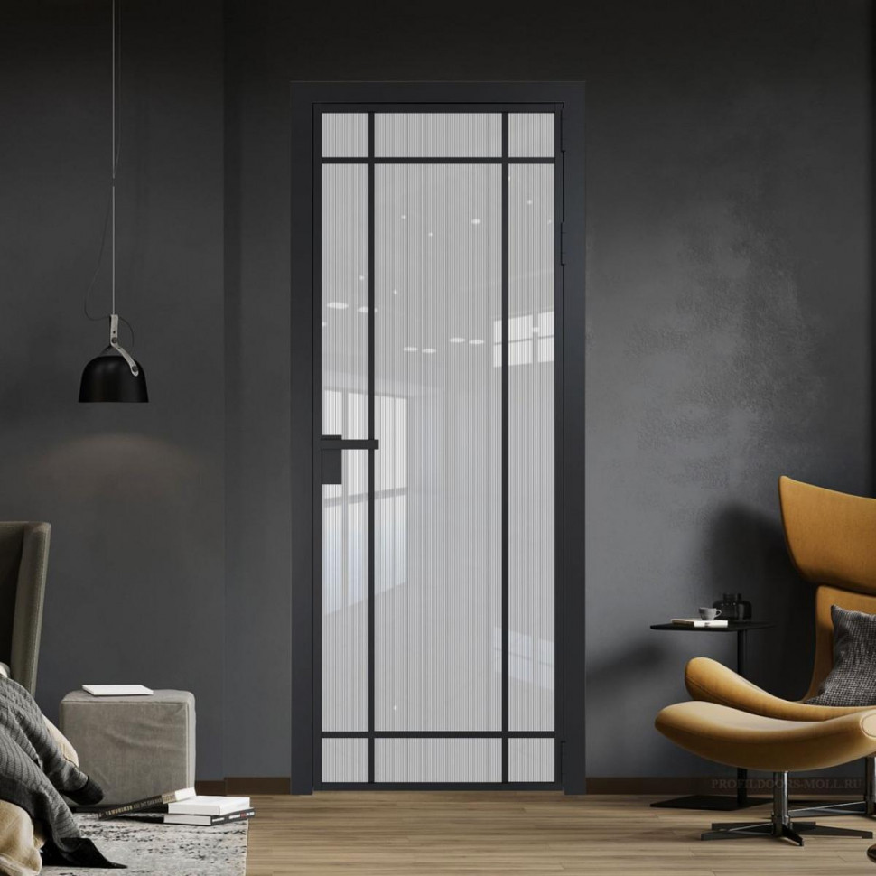 Межкомнатная дверь ProfilDoors 5 AG стекло Узор Страйп цвет профиля Черный матовый