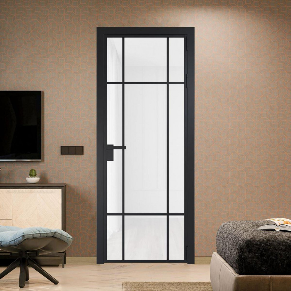 Межкомнатная дверь ProfilDoors 8 AG стекло Триплекс белый цвет профиля Черный матовый