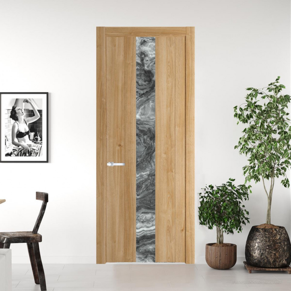 Межкомнатная дверь ProfilDoors 1.9 N Дуб Карамель с вставкой стекла атриум серебро
