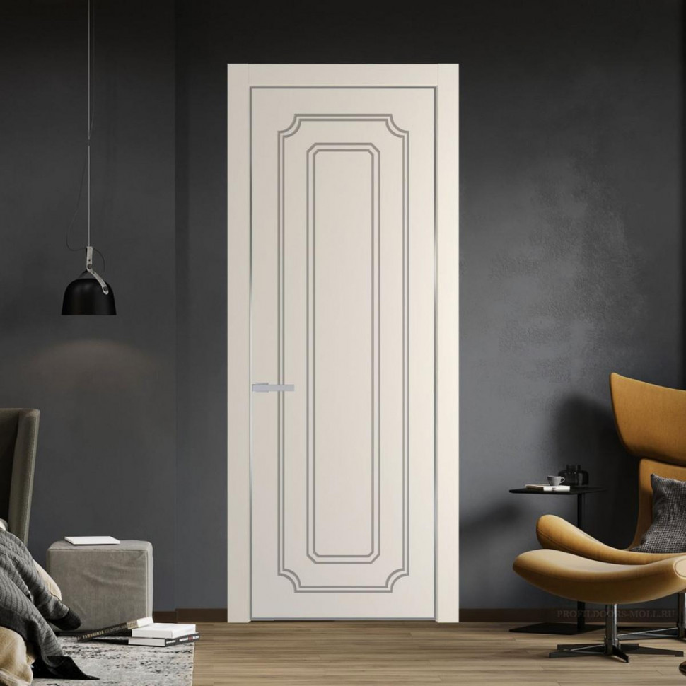 Межкомнатная дверь ProfilDoors 30 PA с фрезерованным рисунком Кремовая Магнолия с профилем Серебро