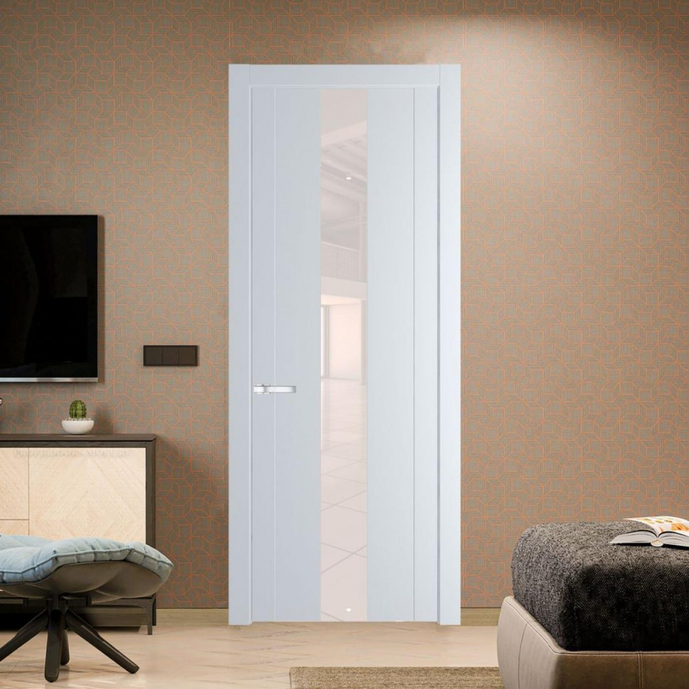 Межкомнатная дверь ProfilDoors 1.9P Вайт Lacobel Перламутровый лак молдинг Серебро