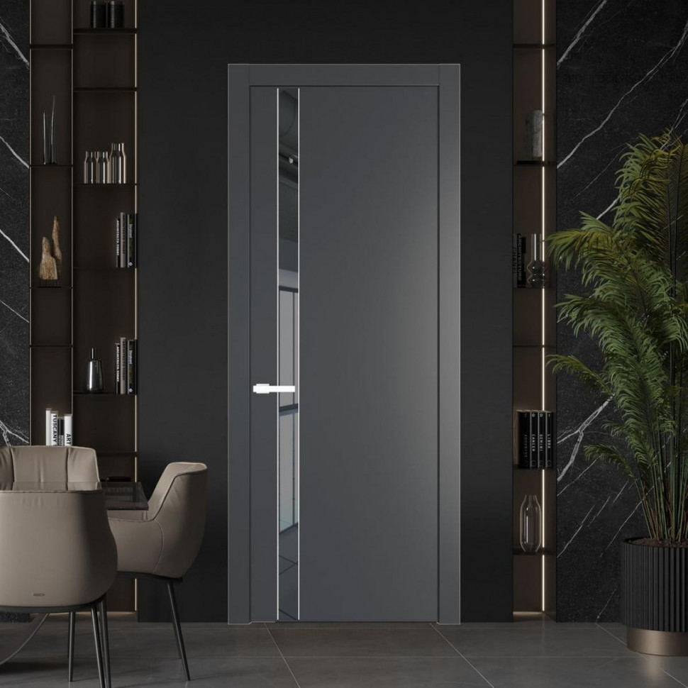 Межкомнатная дверь ProfilDoors 18 PW Графит Зеркало Grey молдинг Вайт
