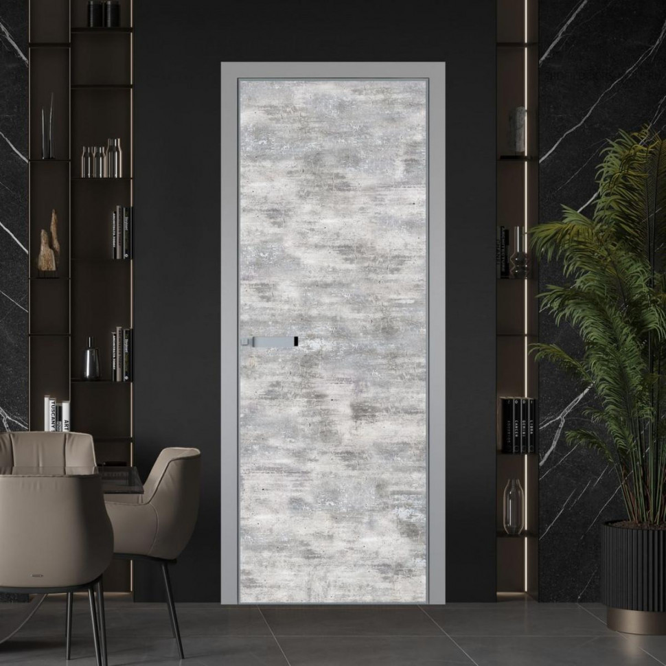 Межкомнатная дверь ProfilDoors 1 AGN композитная панель Бетон старый профиль Серебро короб с наличником