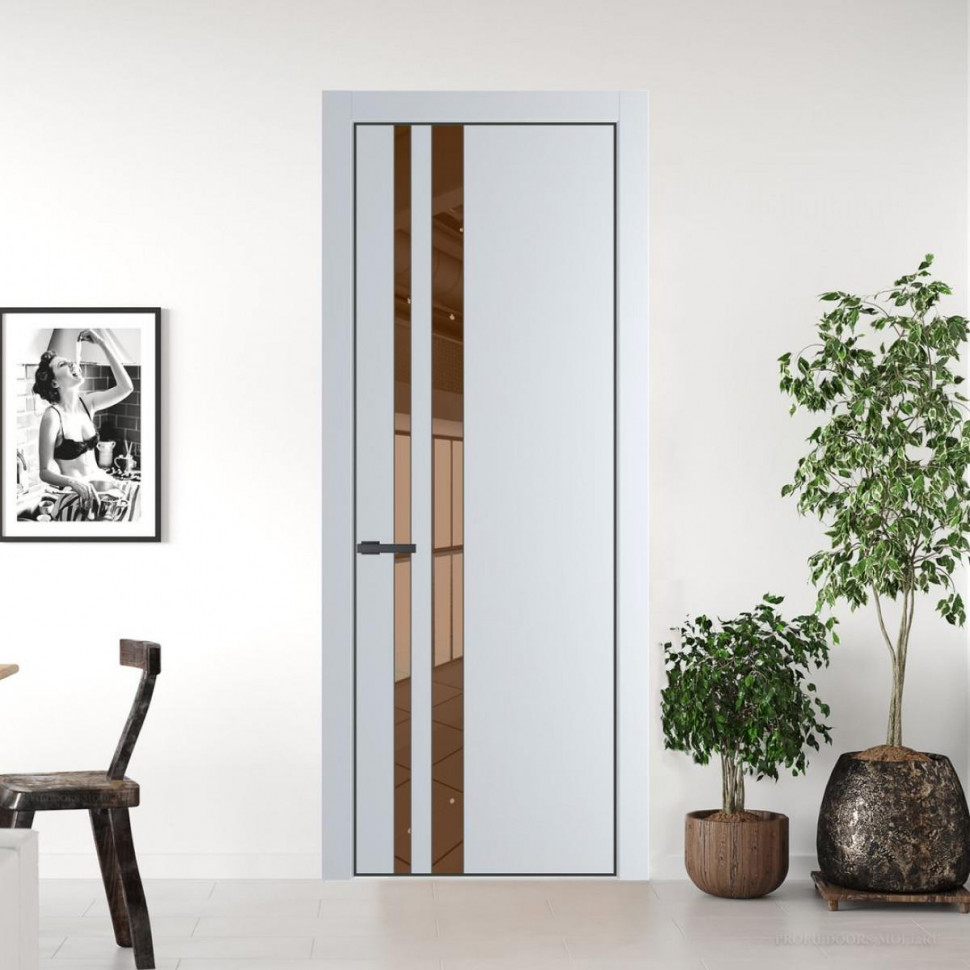 Межкомнатная дверь ProfilDoors 20 PA Вайт с профилем Серая Ночь с стеклом  зеркало bronze