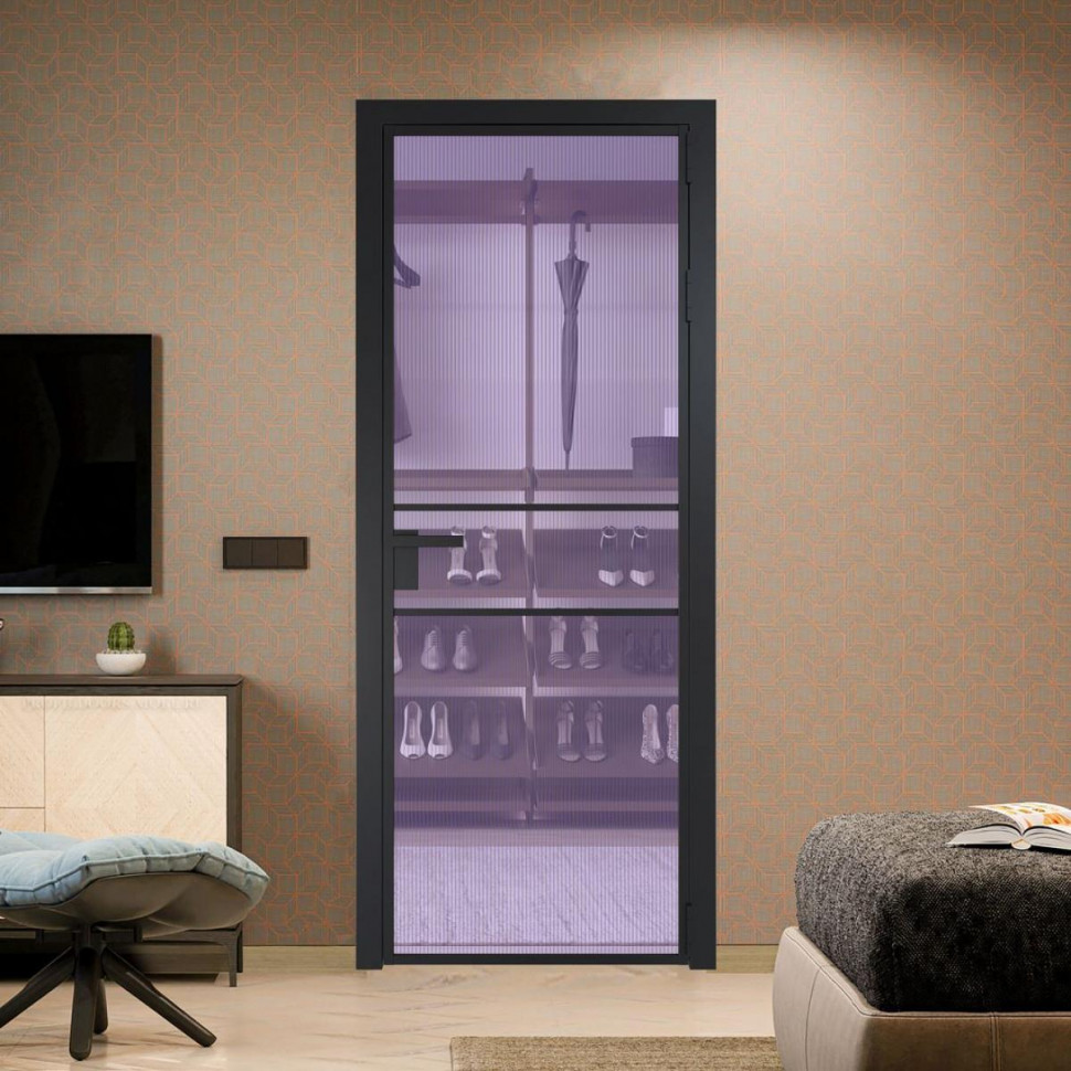 Межкомнатная дверь ProfilDoors 2 AG стекло Мору фиолетовое цвет профиля Черный матовый