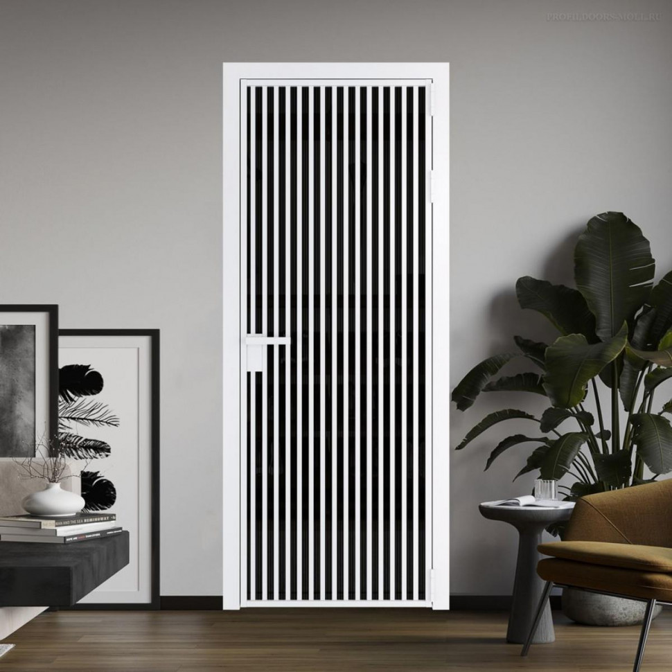 Межкомнатная дверь ProfilDoors 11 AG стекло Мору двухстороннее черное цвет профиля Вайт