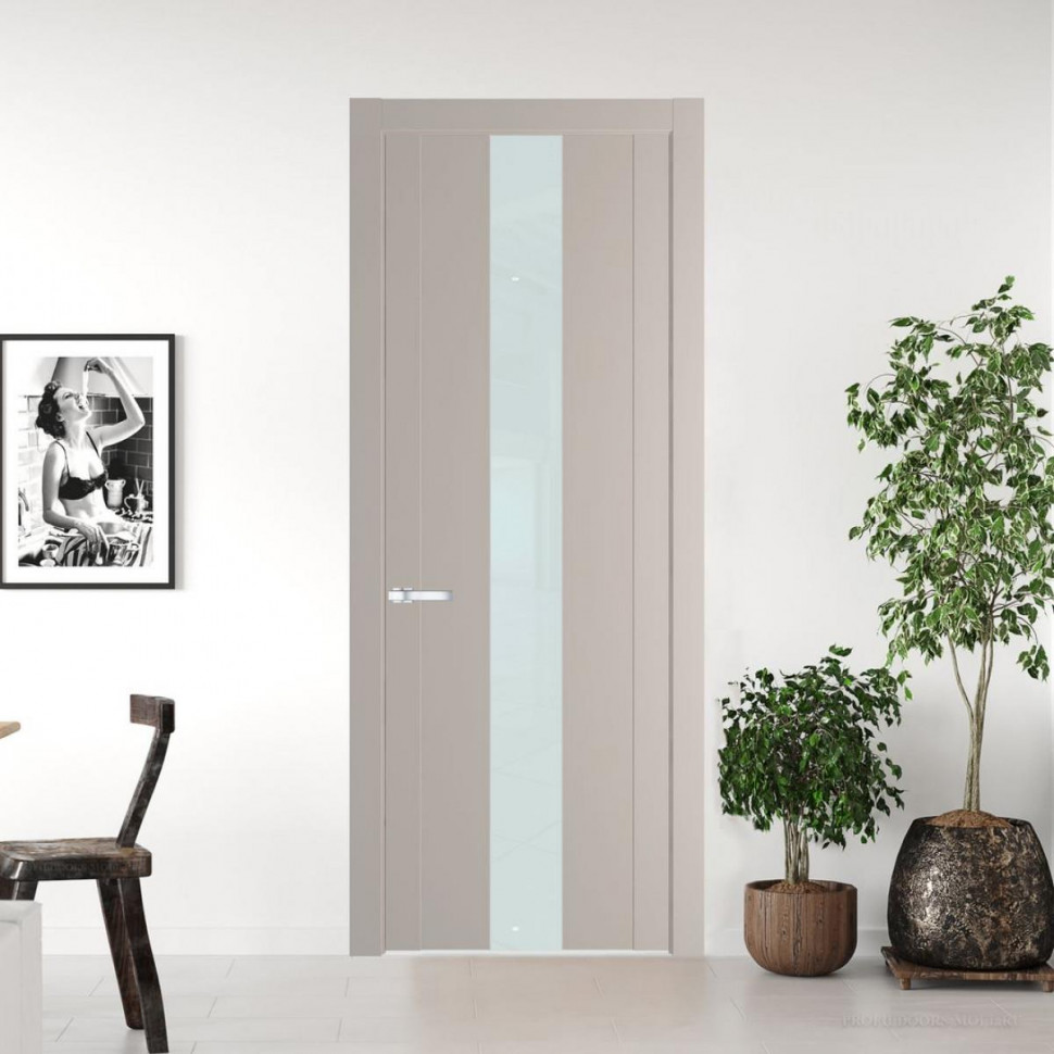 Межкомнатная дверь ProfilDoors 1.9P Сэнд Lacobel Белый лак молдинг Серебро