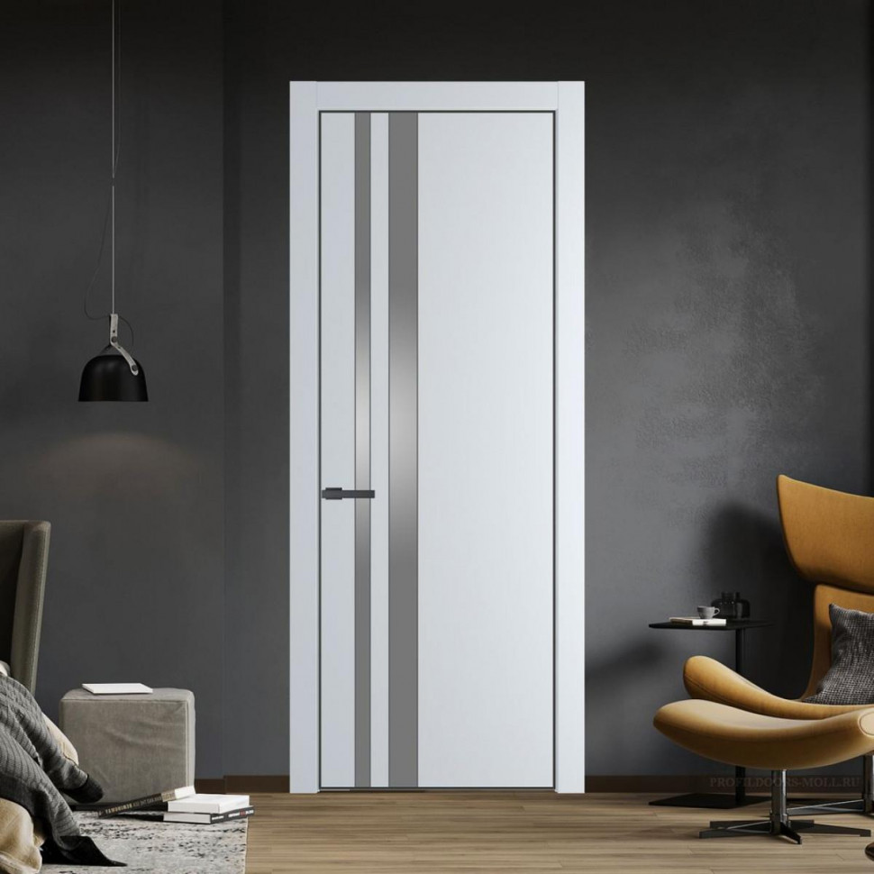 Межкомнатная дверь ProfilDoors 20 PA Вайт с профилем Серая Ночь с стеклом серебро матлак