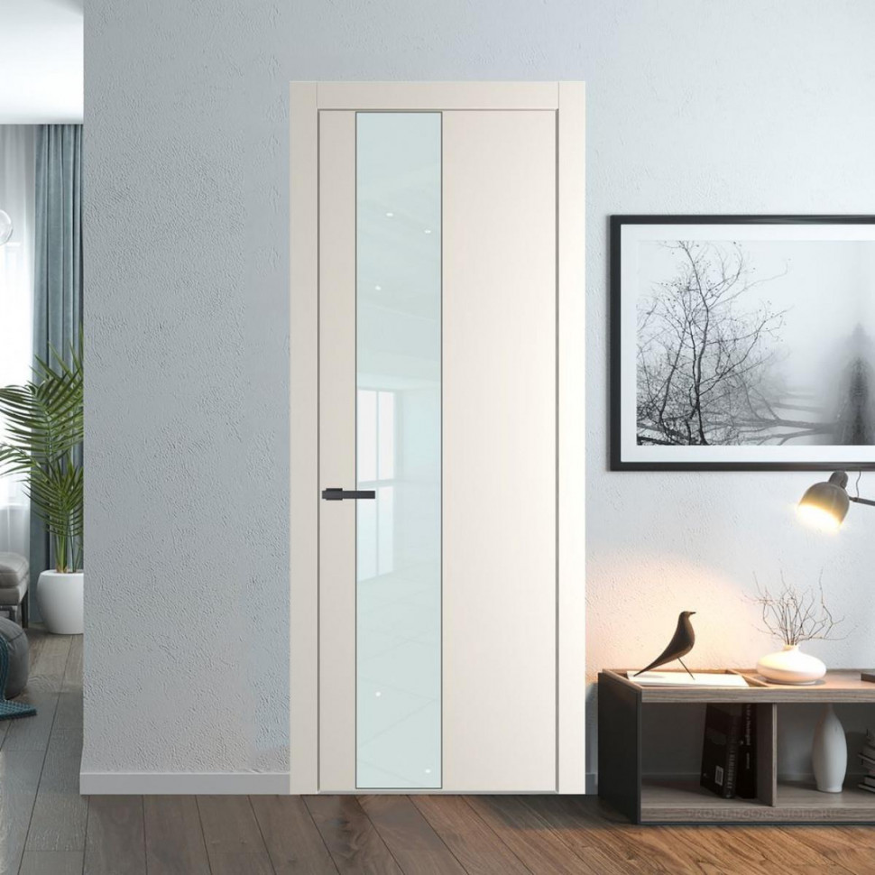 Межкомнатная дверь ProfilDoors 19 PW Перламутр белый Lacobel Белый лак молдинг Серая ночь