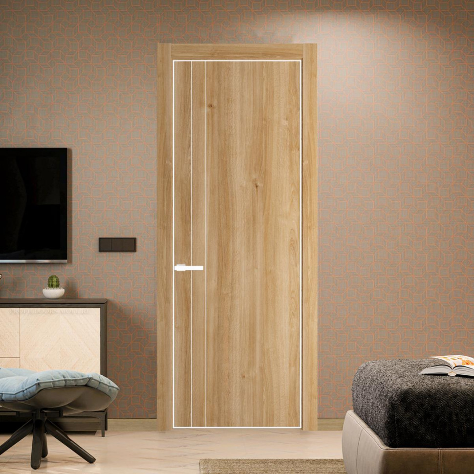 Межкомнатная дверь ProfilDoors 12NA Дуб Карамель профиль Вайт вставка Глухая
