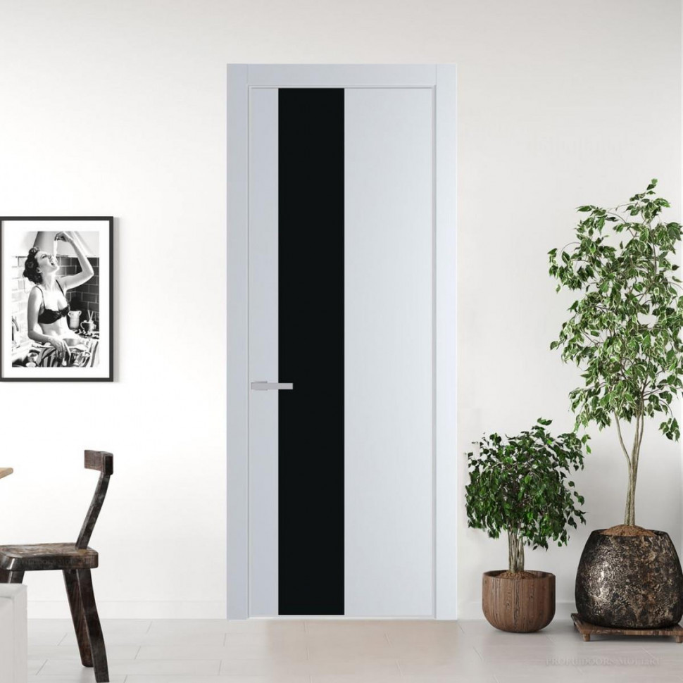 Межкомнатная дверь ProfilDoors 19 PE с вставкой из стекла монохром черный Вайт с алюминиевой кромкой Матовая