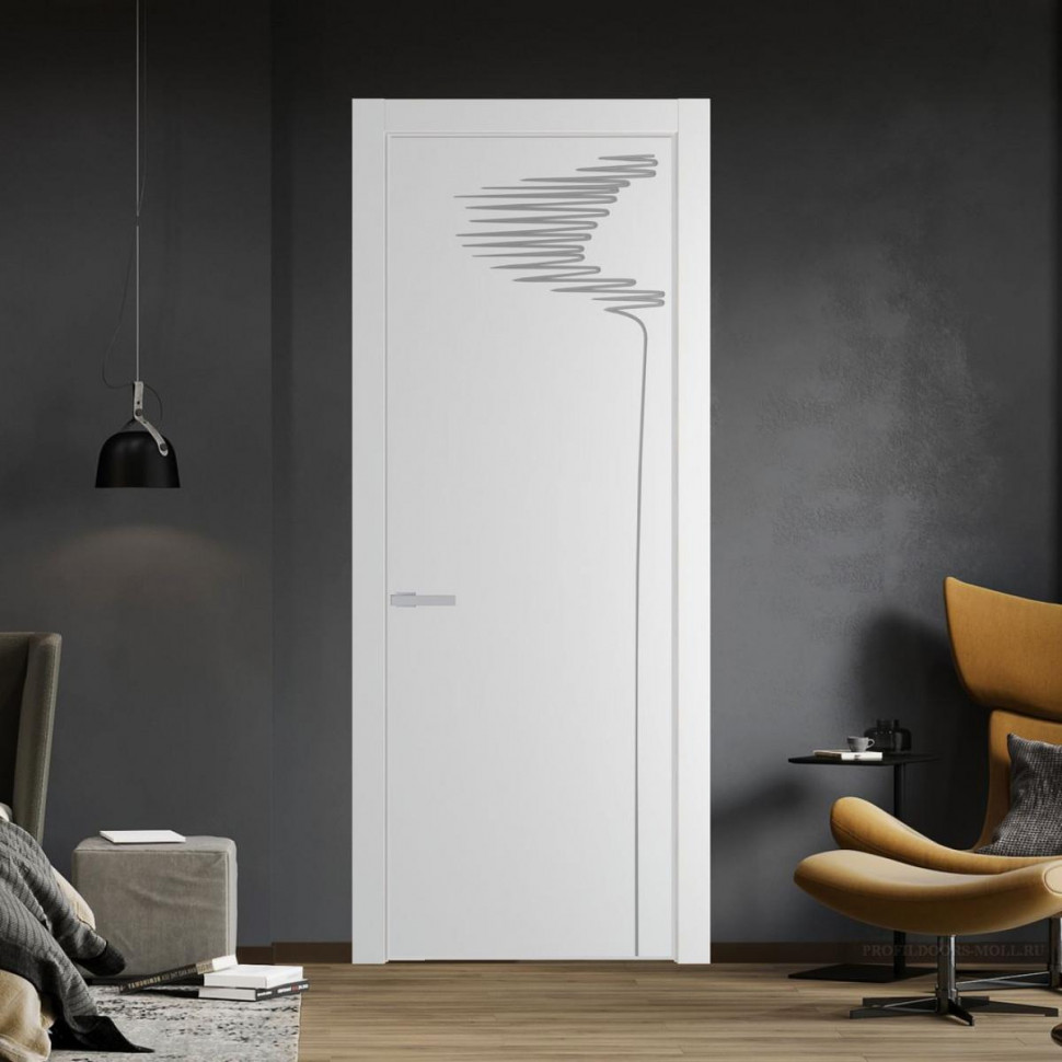 Межкомнатная дверь ProfilDoors 25 PE с фрезерованным рисунком Крем Вайт с алюминиевой кромкой Матовая