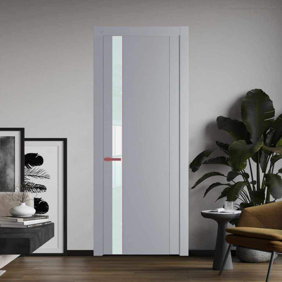 Межкомнатная дверь ProfilDoors 1.2P Смоки Lacobel Белый лак молдинг Красный антрацит