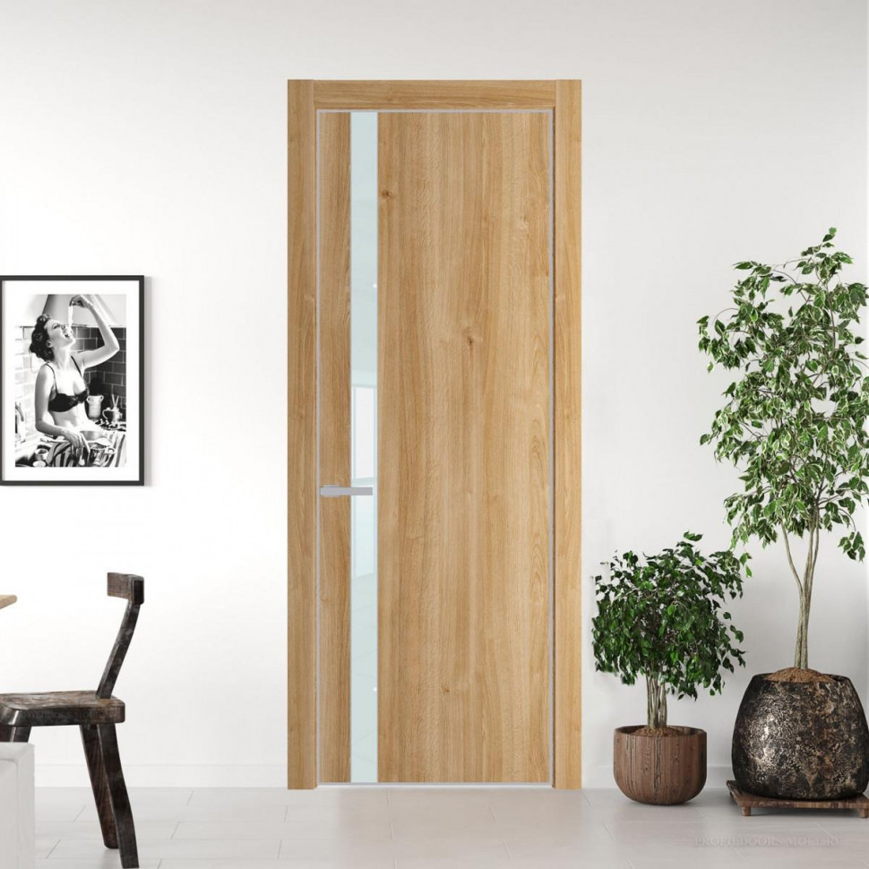 Межкомнатная дверь ProfilDoors 18 NE Дуб Карамель с кромкой Матовая с стекляной вставкой белый лак