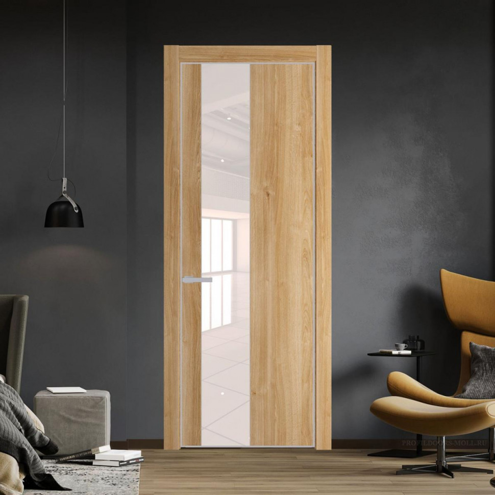 Межкомнатная дверь ProfilDoors 19 NE Дуб Карамель с кромкой Матовая с стекляной вставкой перламутровый лак