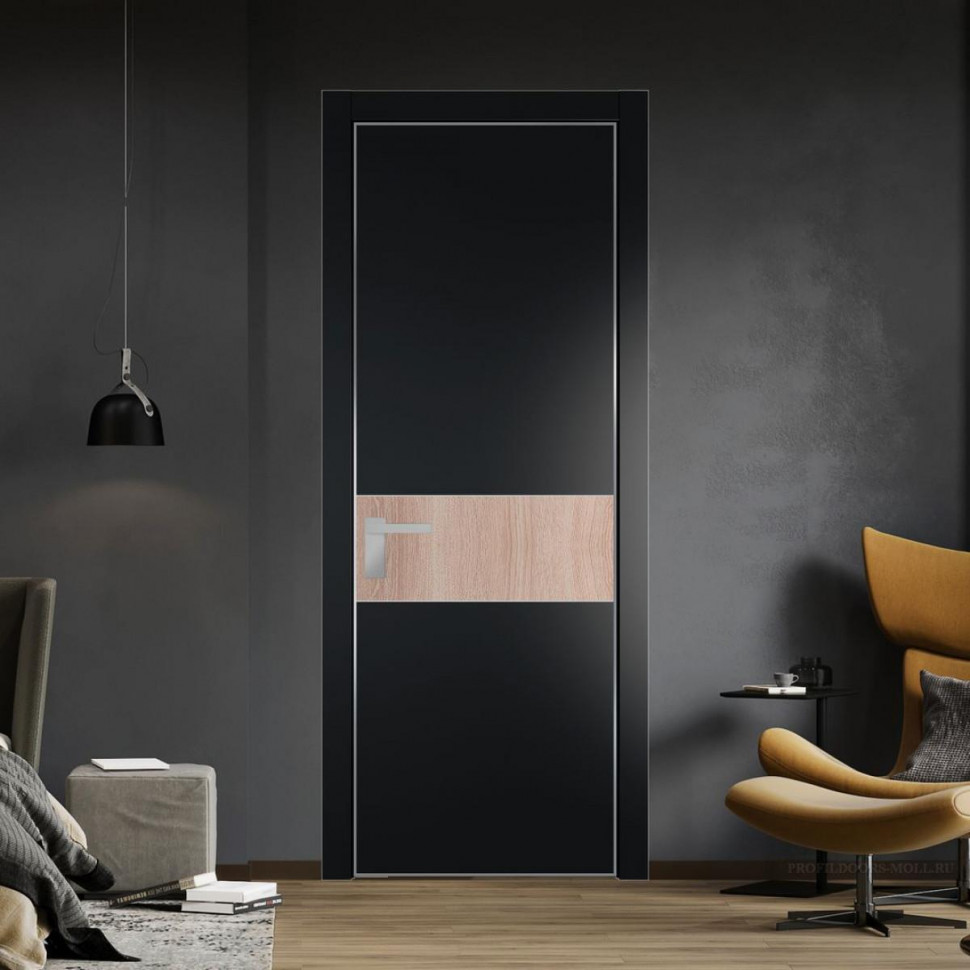 Межкомнатная дверь ProfilDoors 17 PE с вставкой Дуб Сонома Блэк с алюминиевой кромкой Серебро