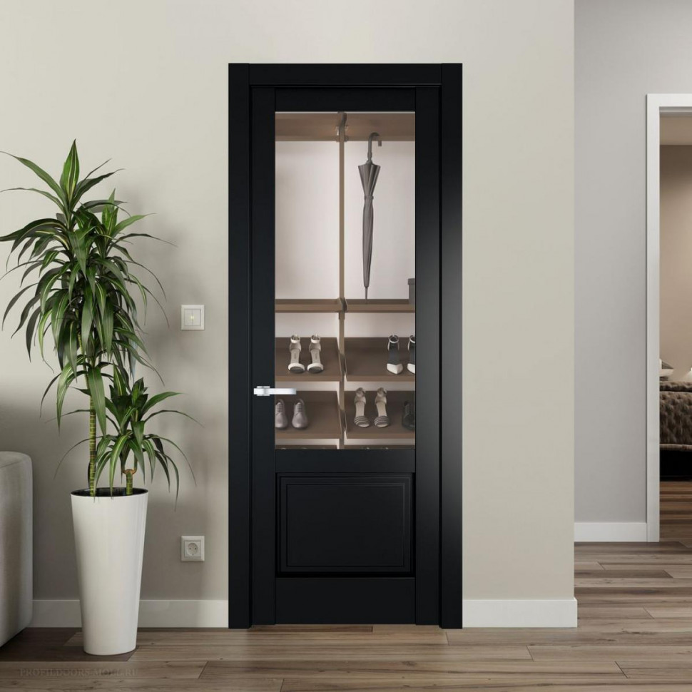 Межкомнатная дверь ProfilDoors 3.2.2 PD цвет Блэк вставка Прозрачное