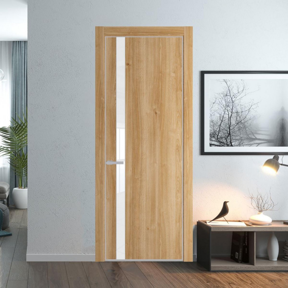 Межкомнатная дверь ProfilDoors 18 NE Дуб Карамель с кромкой Матовая с стекляной вставкой лак классик