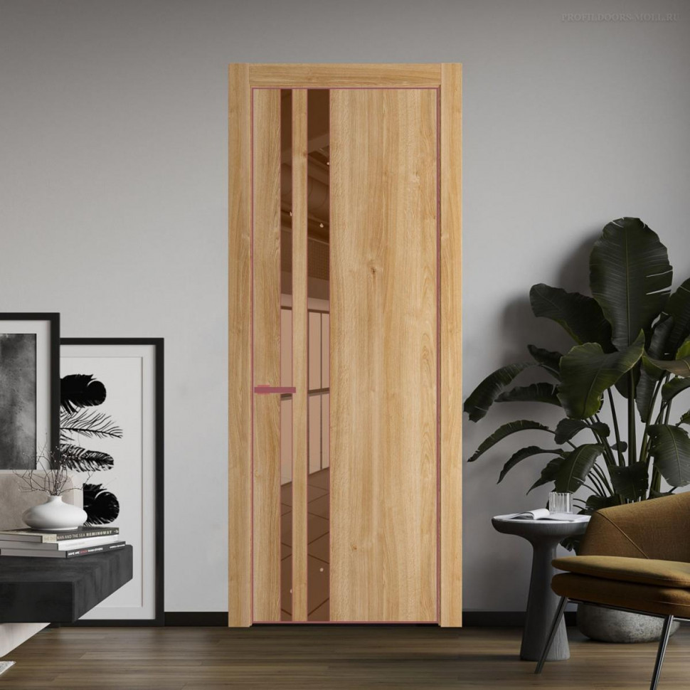 Межкомнатная дверь ProfilDoors 20 NE Дуб Карамель с кромкой Красный антрацит с стекляной вставкой зеркало bronze