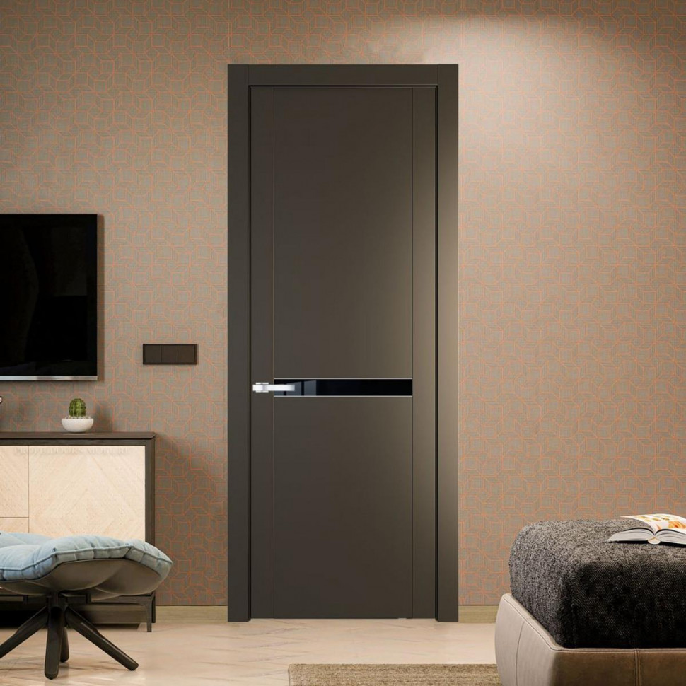 Межкомнатная дверь ProfilDoors 1.4P Перламутр бронза Lacobel Черный лак молдинг Серебро