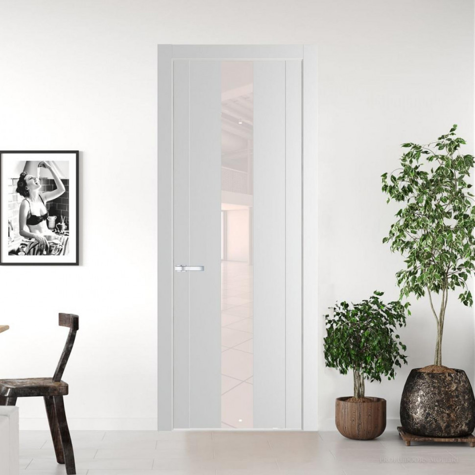 Межкомнатная дверь ProfilDoors 1.9P Крем Вайт Lacobel Перламутровый лак молдинг Серебро