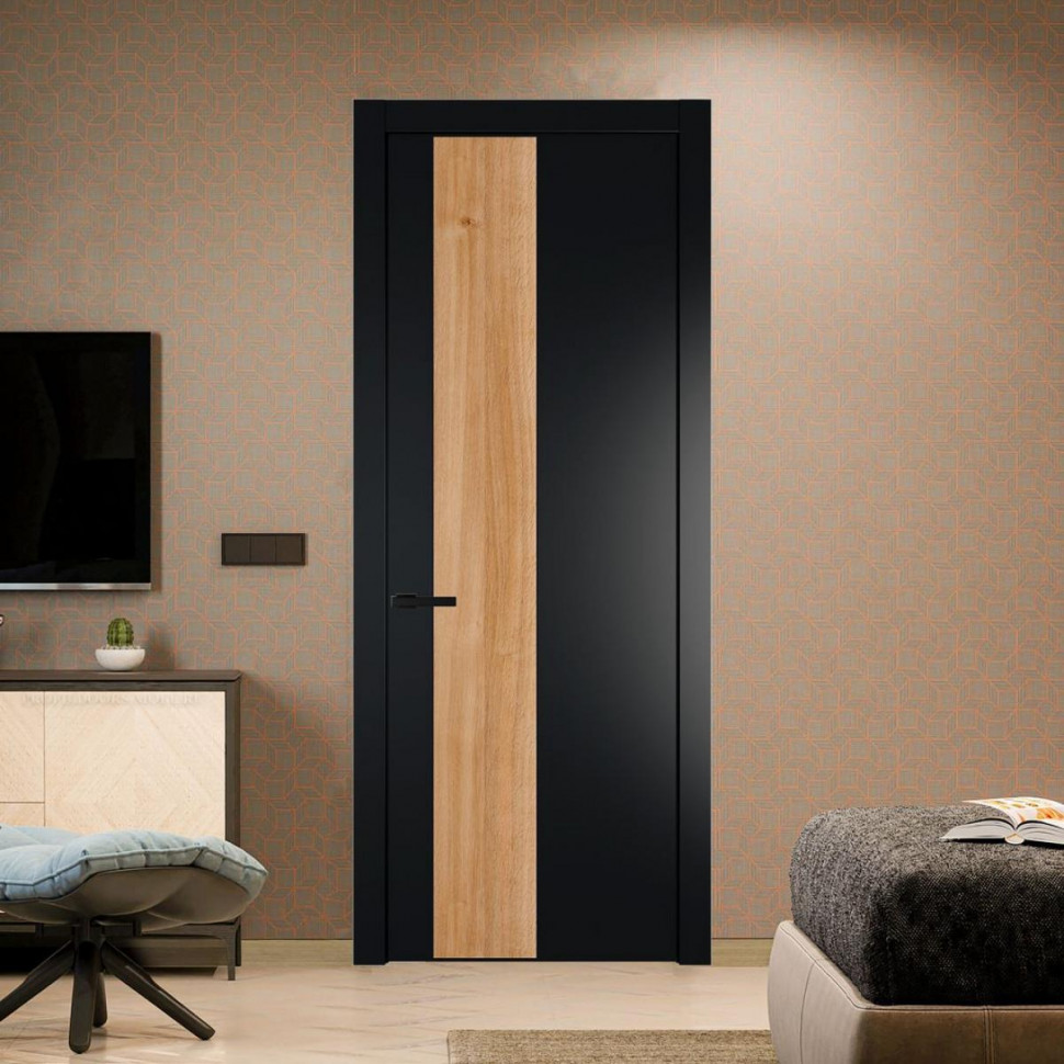 Межкомнатная дверь ProfilDoors 19 PW Блэк Дуб Карамель молдинг Черный матовый