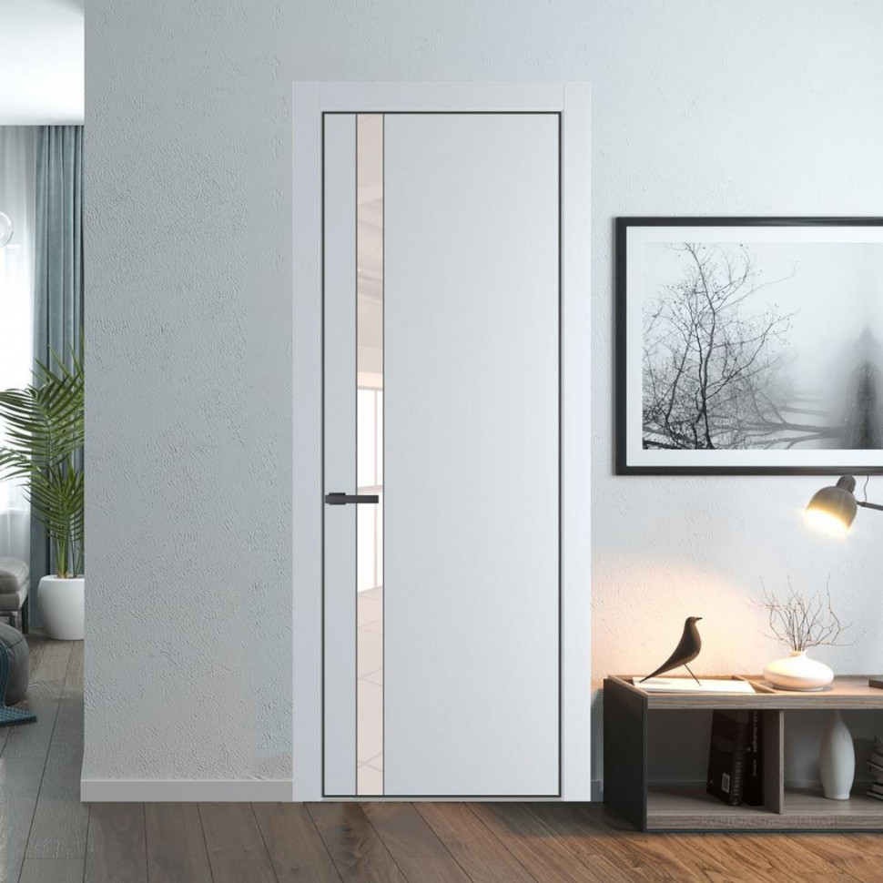 Межкомнатная дверь ProfilDoors 18 PA Вайт с профилем Серая Ночь с стеклом перламутровый лак