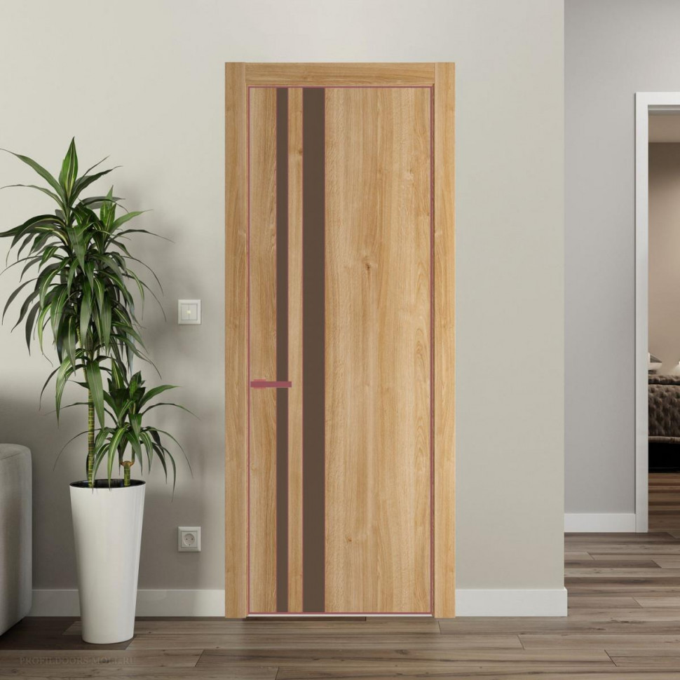 Межкомнатная дверь ProfilDoors 20 NE Дуб Карамель с кромкой Красный антрацит с стекляной вставкой монохром гляссе