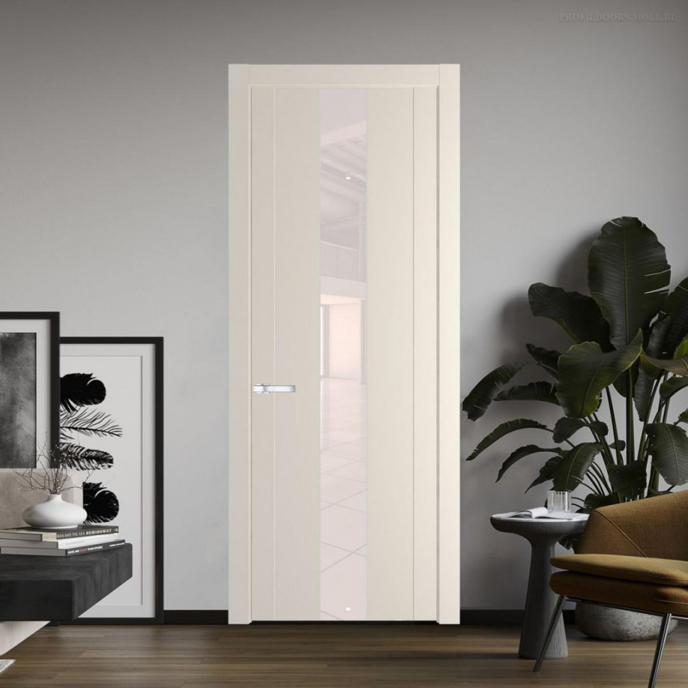 Межкомнатная дверь ProfilDoors 1.9P Кремовая Магнолия Lacobel Перламутровый лак молдинг Серебро