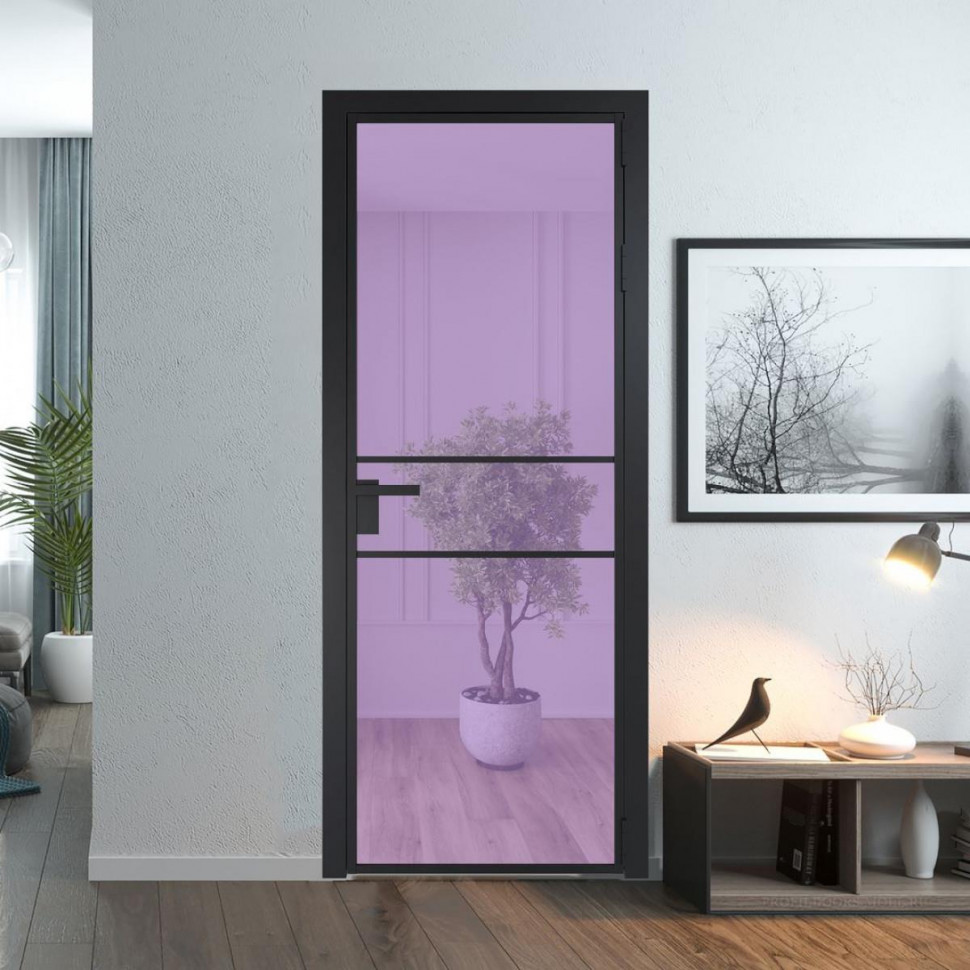 Межкомнатная дверь ProfilDoors 2 AG стекло Фиолетовое шпион цвет профиля Черный матовый