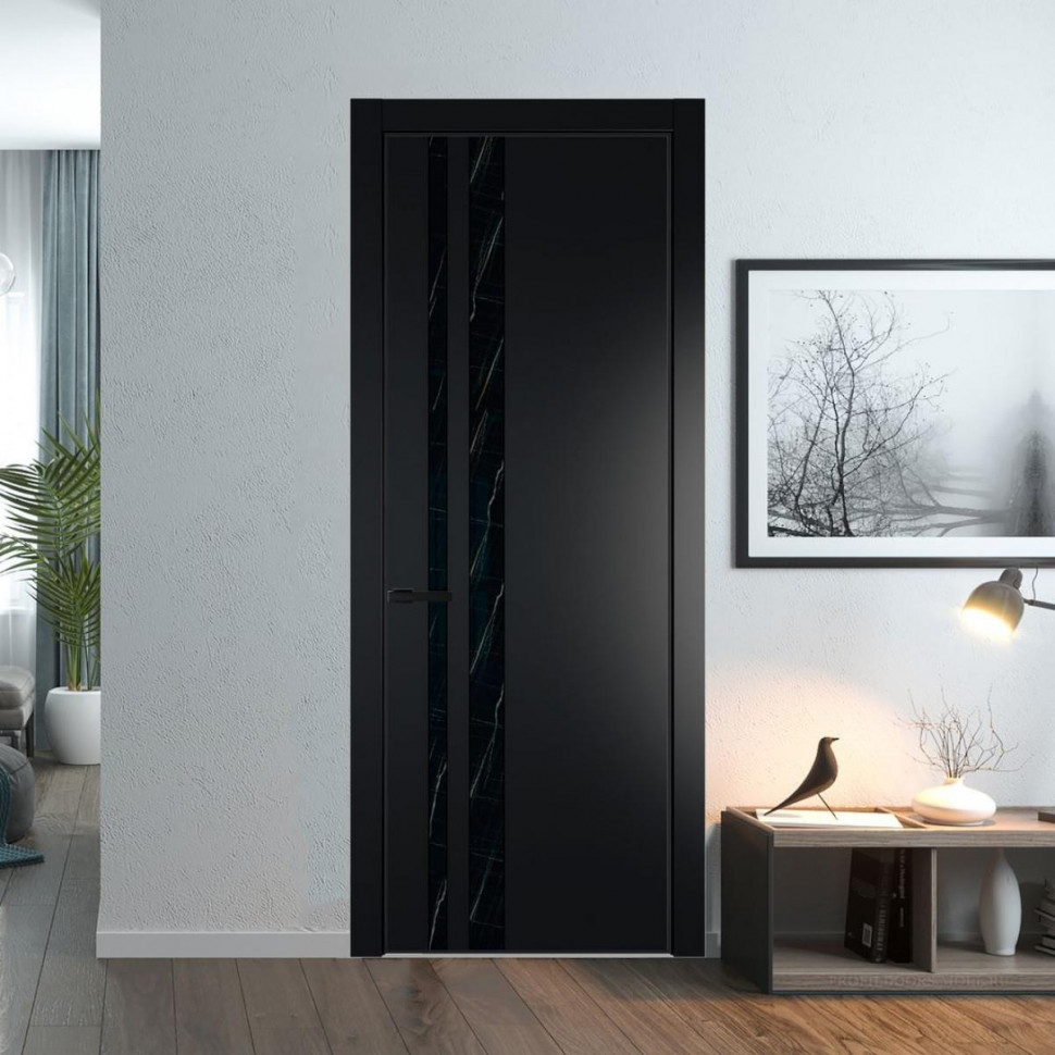 Межкомнатная дверь ProfilDoors 20 PA Блэк с профилем Черный с стеклом  неро мрамор