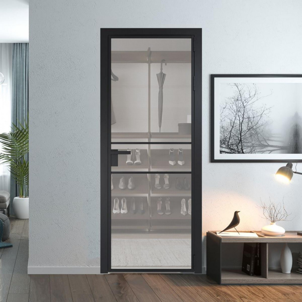 Межкомнатная дверь ProfilDoors 2 AG стекло Кризет цвет профиля Черный матовый