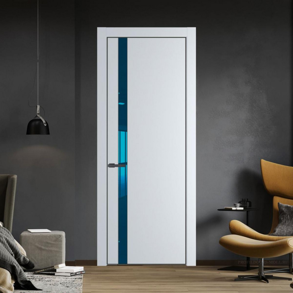 Межкомнатная дверь ProfilDoors 18 PA Вайт с профилем Серая Ночь с стеклом  зеркало blue