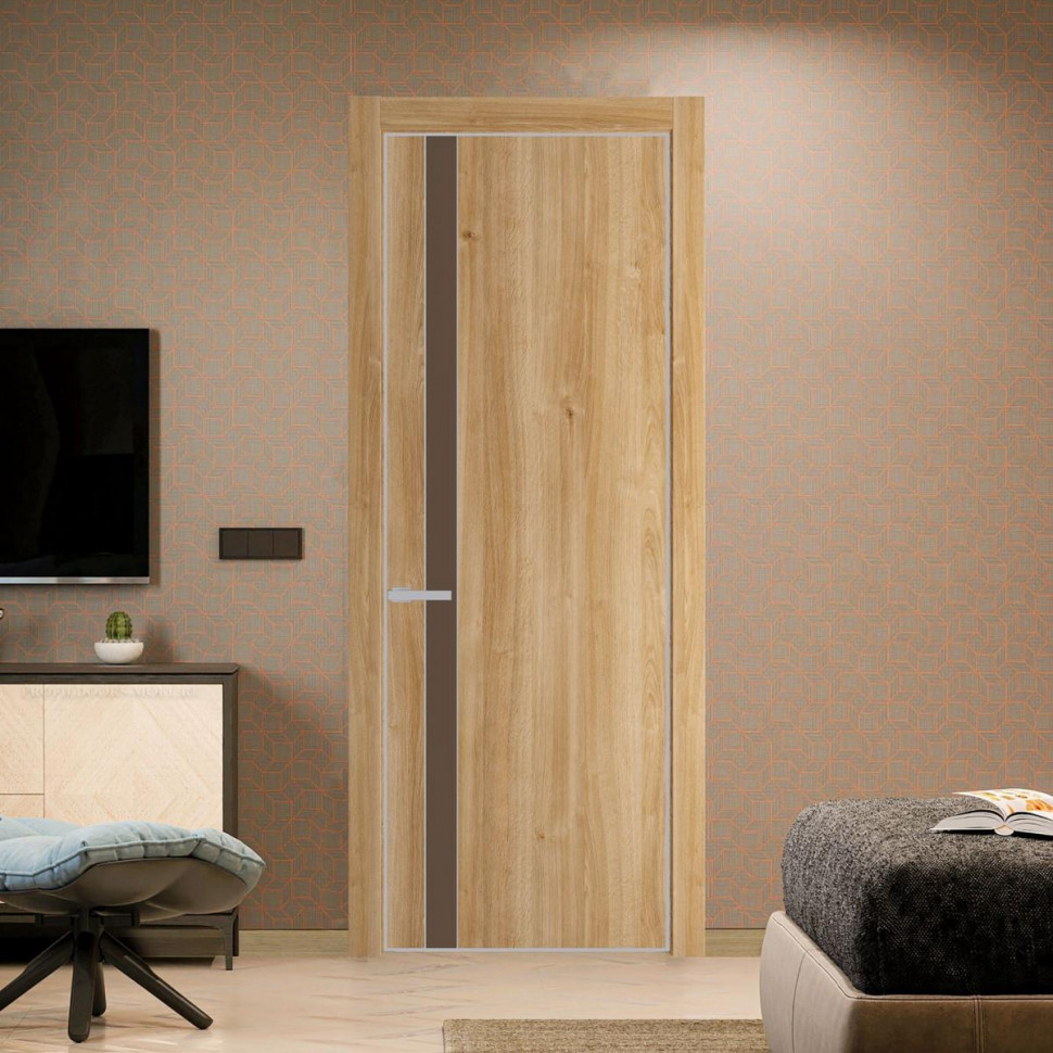 Межкомнатная дверь ProfilDoors 18 NE Дуб Карамель с кромкой Матовая с стекляной вставкой монохром гляссе