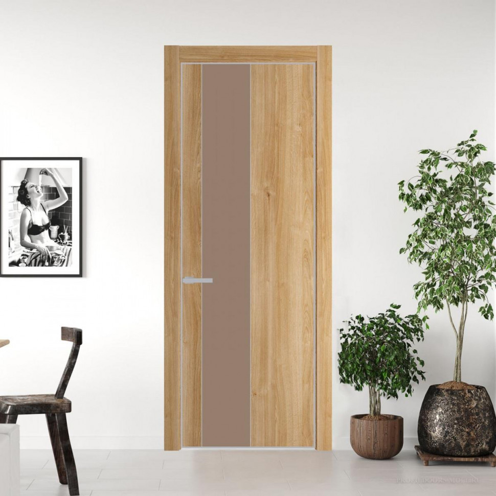 Межкомнатная дверь ProfilDoors 19 NE Дуб Карамель с кромкой Матовая с стекляной вставкой монохром капучино