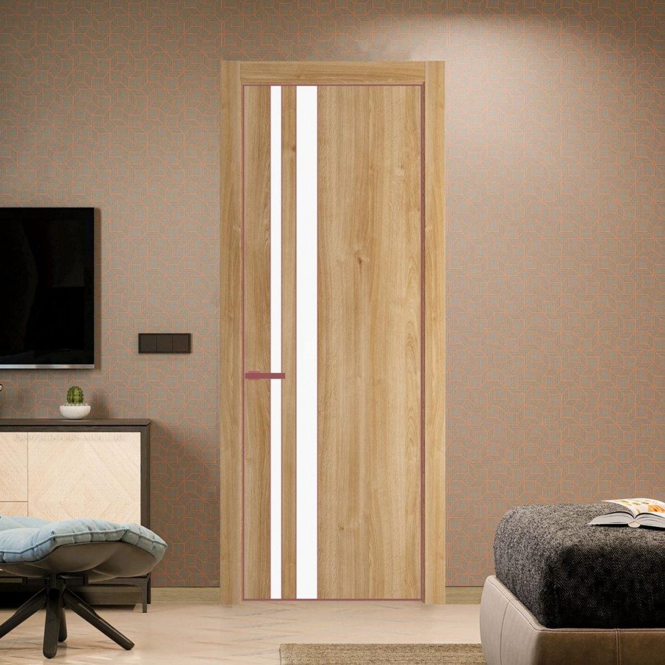 Межкомнатная дверь ProfilDoors 20 NE Дуб Карамель с кромкой Красный антрацит с стекляной вставкой монохром белый просветленный