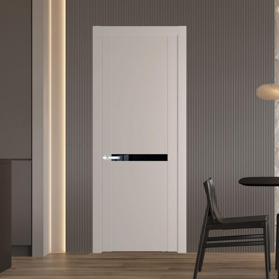Межкомнатная дверь ProfilDoors 1.4P Сэнд Lacobel Черный лак молдинг Серебро