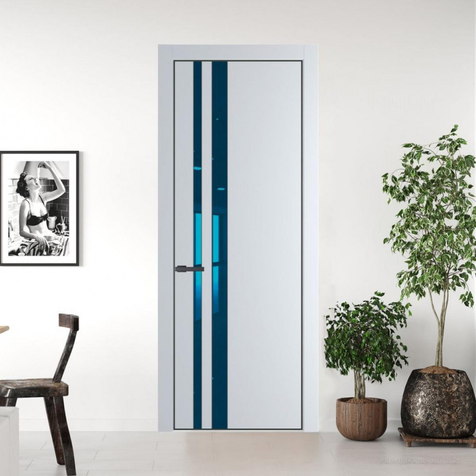 Межкомнатная дверь ProfilDoors 20 PA Вайт с профилем Серая Ночь с стеклом  зеркало blue