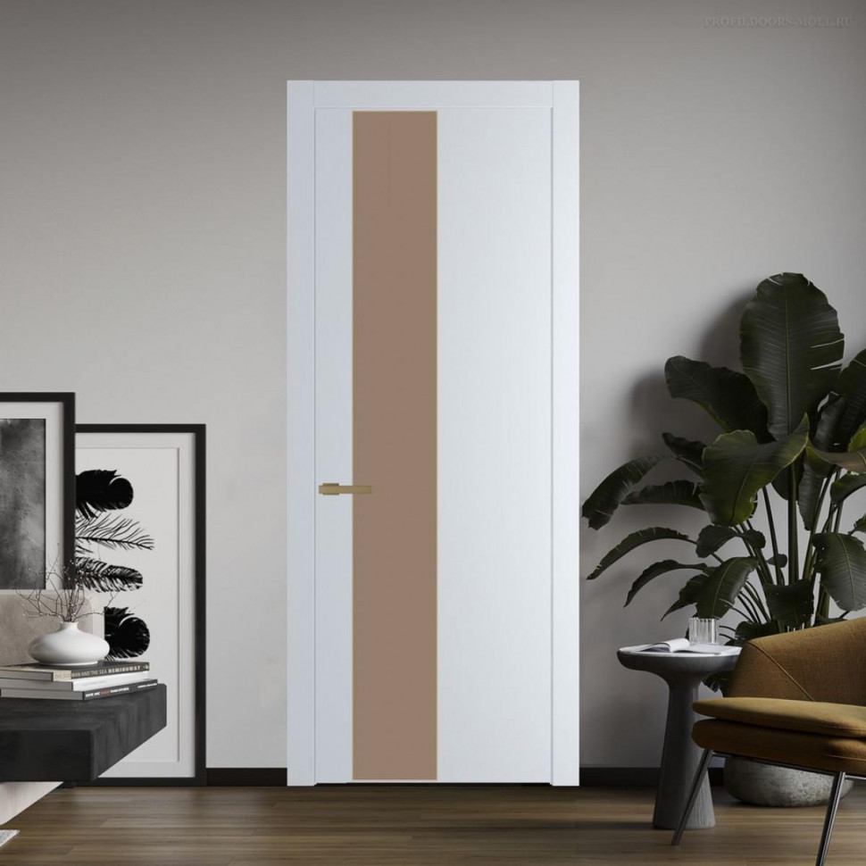 Межкомнатная дверь ProfilDoors 19 PW Вайт Монохром капучино молдинг Золото