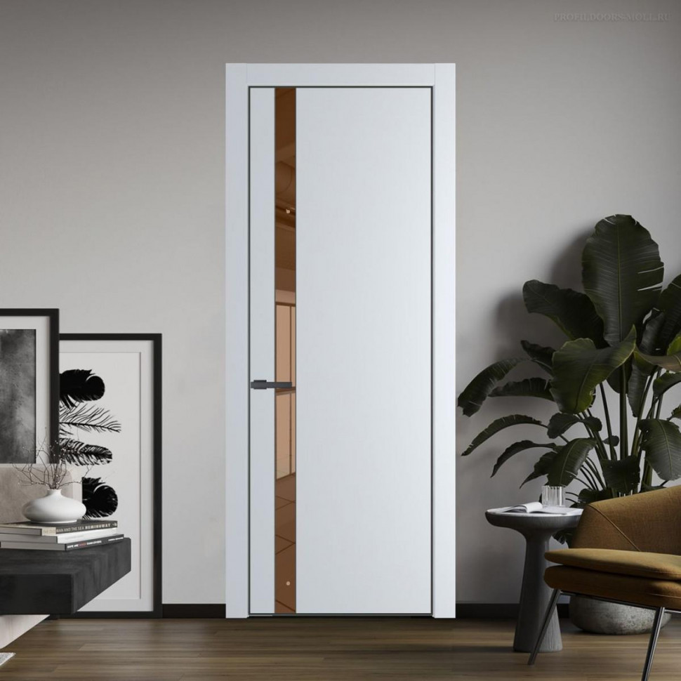 Межкомнатная дверь ProfilDoors 18 PA Вайт с профилем Серая Ночь с стеклом  зеркало bronze