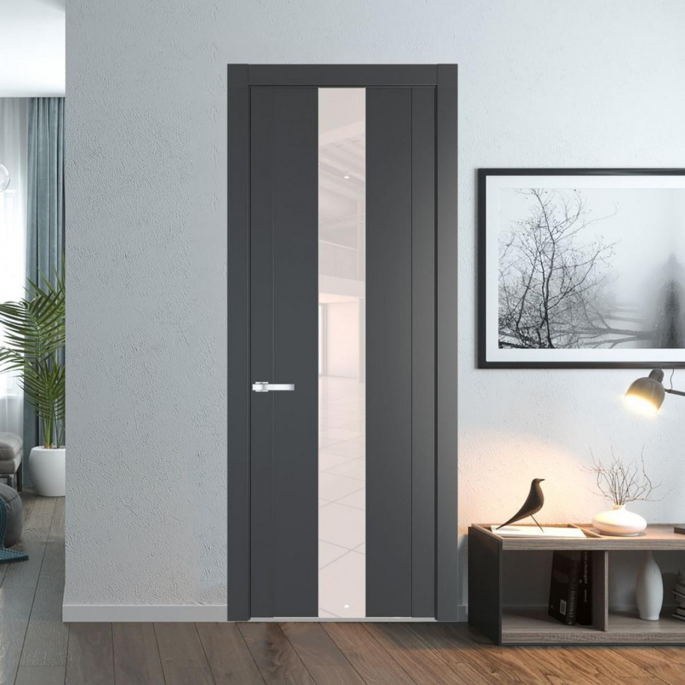 Межкомнатная дверь ProfilDoors 1.9P Графит Lacobel Перламутровый лак молдинг Серебро