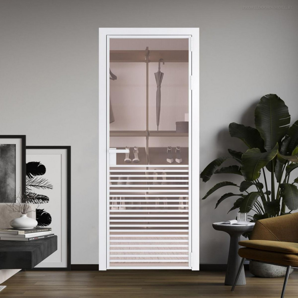 Межкомнатная дверь ProfilDoors 16 AG стекло Мору розовое цвет профиля Вайт