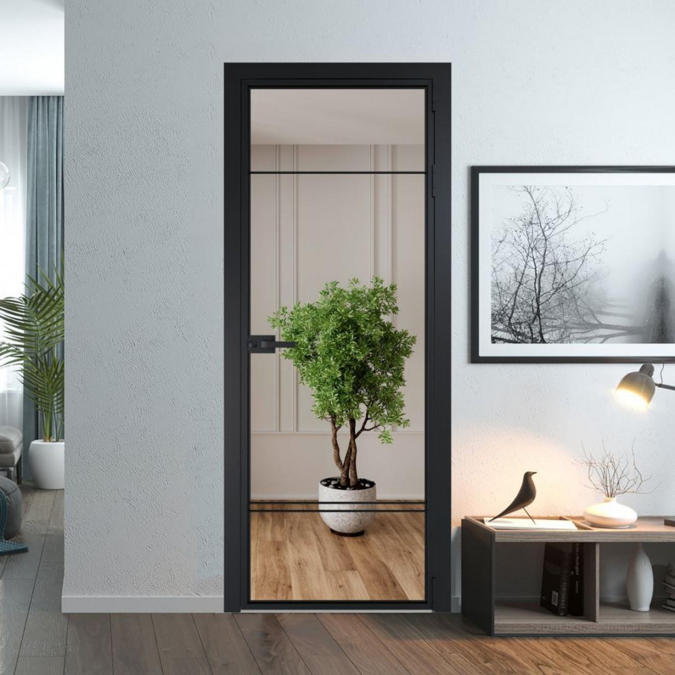 Межкомнатная дверь ProfilDoors 4 AX Зеркало профиль Черный матовый