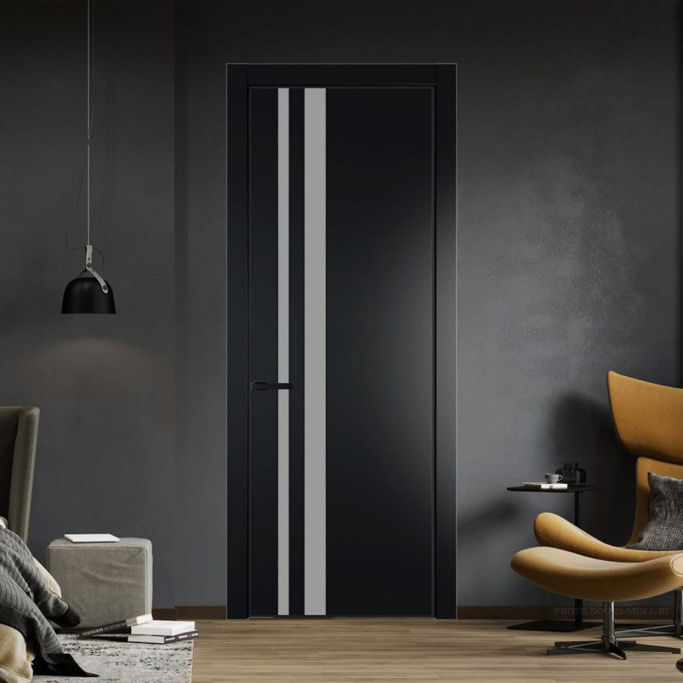 Межкомнатная дверь ProfilDoors 20 PA Блэк с профилем Черный с стеклом  монохром серый