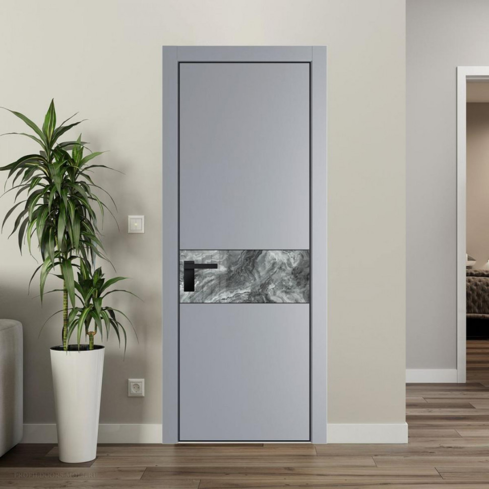 Межкомнатная дверь ProfilDoors 17 PE с вставкой из стекла атриум серебро Смоки с алюминиевой кромкой Черный