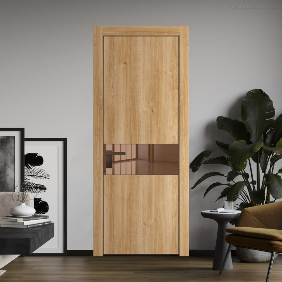 Межкомнатная дверь ProfilDoors 17NA Дуб Карамель профиль Деорэ вставка Зеркало Bronza