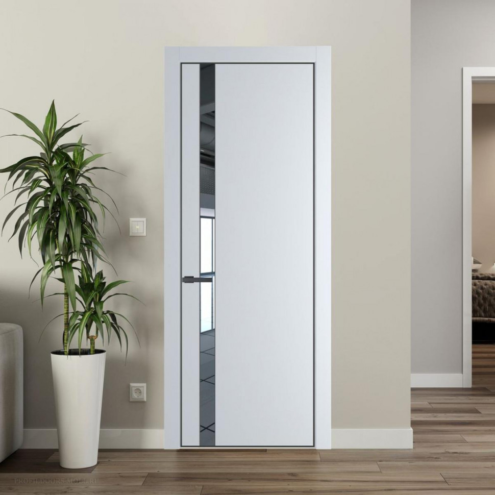 Межкомнатная дверь ProfilDoors 18 PA Вайт с профилем Серая Ночь с стеклом  зеркало