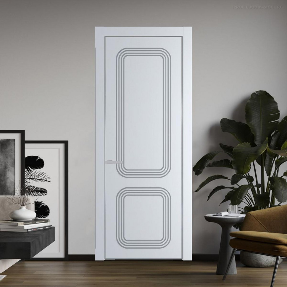 Межкомнатная дверь ProfilDoors 35 PE с фрезерованным рисунком Вайт с алюминиевой кромкой Серебро