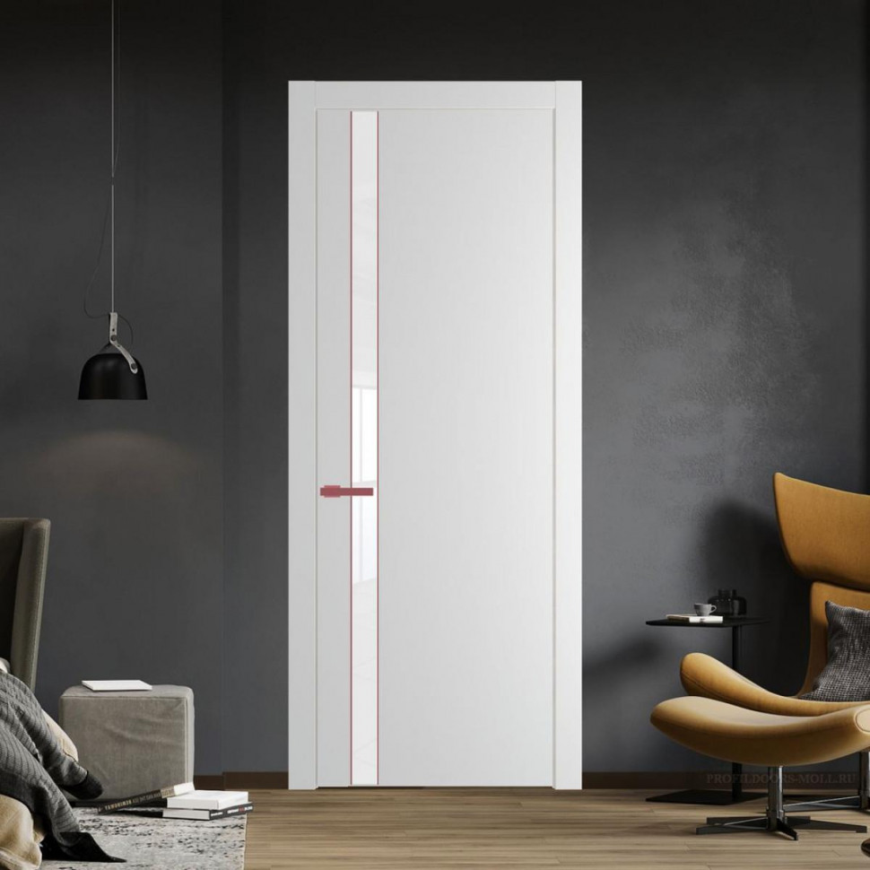 Межкомнатная дверь ProfilDoors 18 PW Крем Вайт Лак классик молдинг Красный антрацит